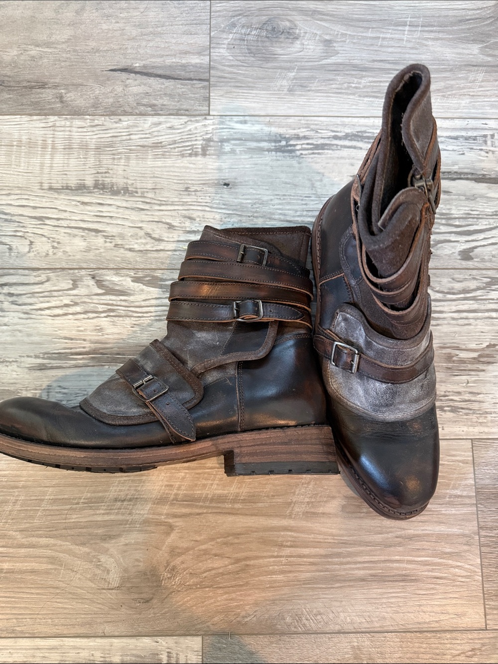 Men's Brown Leather Freebird Pantera Strap Moto Boots